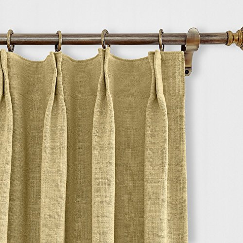 Khaki Yellow Faux Linen Blackout Curtain for Sliding Glass Door 66x102 Inch