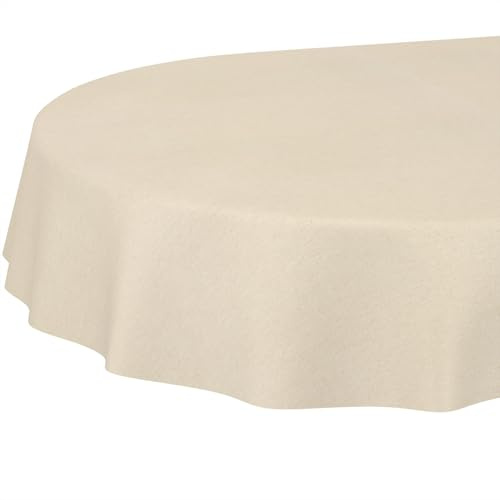 ANRO Tischdecke abwaschbar Leinenoptik Natur oval 200x140 cm In-/Outdoor | schmutz- & wasserabweisend, pflegeleicht – waschbar bei 30 °C – ideal für Garten, Terrasse & Esszimmer