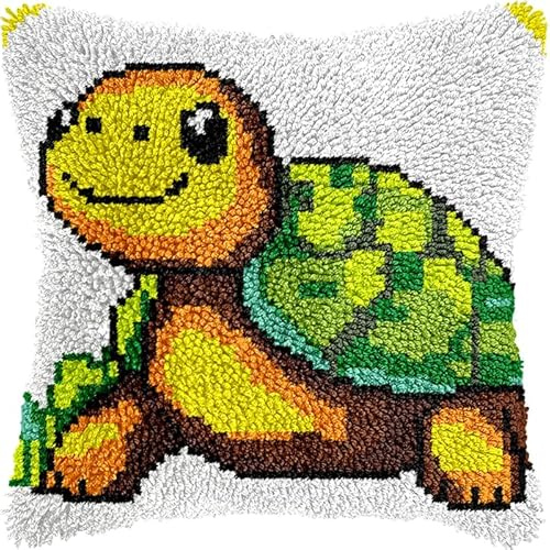 AxiangziK Cartoon Tiere Nadelspitzen-Kissen-Set,Süße kleine Schildkröte,Knüpfkissen-Set,DIY-Kissenbezug,Basteln,bedruckte Leinwand für Anfänger,Stickerei,Bastelkissen,17x17in