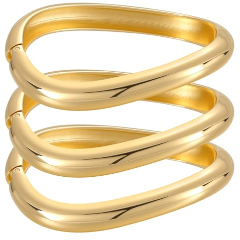 Emibele Brazaletes Oro para Mujeres, 3PCS Brazaletes Dorados Gruesos Irregulares Con Bisagra, Moda Brazo Ancho Manguito Grueso, Regalos de Joyería para San Valentín Navidad Cumpleaños