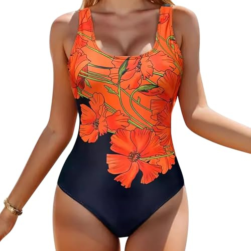 TYXHXTF Costume Intero Donna Piscina, Costumi da Bagno Donna Curvy, Scollo U Costume Intero con Controllo della Pancia da Bagno Arricciato, Imbottito Costumi Interi Elegante