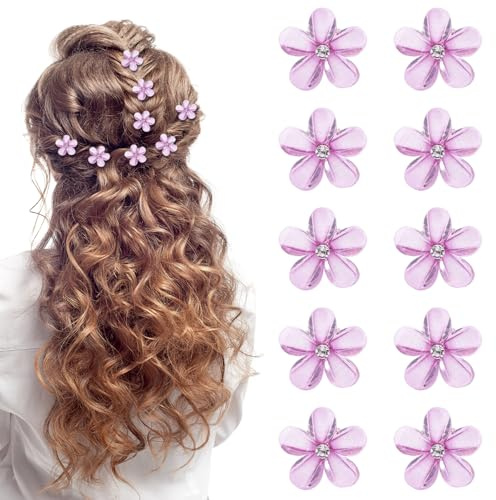 Lot de 10 petites pinces à cheveux, mini pinces à cheveux en forme de fleur, violettes, pour filles et femmes, idéales pour une coiffure de tous les jours, une fête ou un mariage