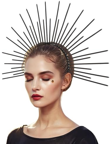 Hayooha Halloween Halo Crown Headband,Women's Goddess Black Spike Crown Headpiece Angel Headpiece Headdress for Cosplay Halloween Costumes Party Favors