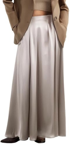 Vhersily Gonna Donna Lunga in Raso Satinato Vita Alta Elegante e Raffinata Tinta Unita Casual Facile da Abbinare Cerniera Laterale Fluente per Matrimonio Seta Pieghe A-Line Maxi Sexy Midi Lunghezza