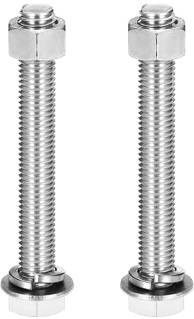sourcing map M12 x 90 mm in acciaio inox 304 viti a testa esagonale, dadi, rondelle piatte e di bloccaggio, kit assortito, completamente filettato, finitura lucida per casa, elettronica, macchina, 2