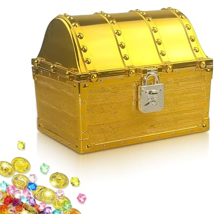 Jicyor Kids Treasure Chest,Toy Box Pirate Treasure Antique Color Also Suitable for Pirate Treasure Parties in Size of 17cmx13.5cmx14cm