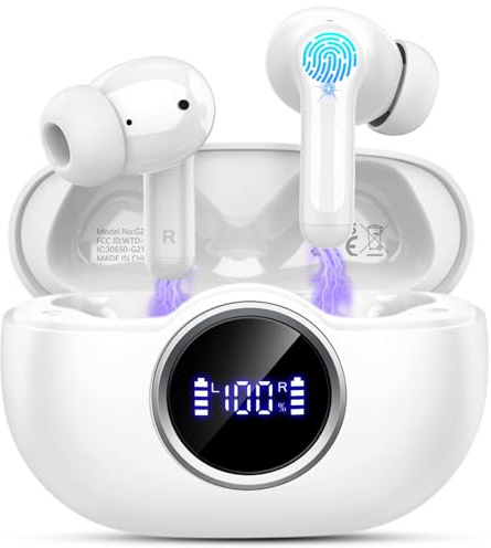 Wireless Earbuds, Bluetooth 5.4 Headphones in Ear with 4 ENC Mic, 2025 Wireless Headphones Noise Cancelling Ear Buds, Deep Bass Stereo Bluetooth Earphone 36H Playtime, IP7 Waterproof/LED Display/USB-C