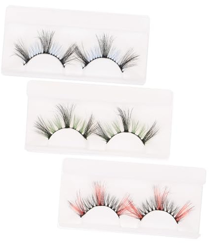 TOYZFRIENDY 3 Paires de Faux Cils Naturels en Fibre, Longue Tenue et Faciles à Utiliser, pour Soirée ou Performance sur Scène Design Délicat et Coloré