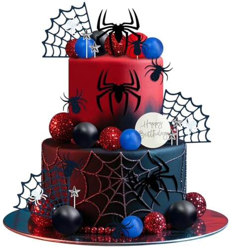 37Pcs Kids Spider Cake Toppers Set Spider Web Cupcake Decorations, Birthday Cake Topper Party Supplies for Boys Girls Halloween & Themed Celebrations