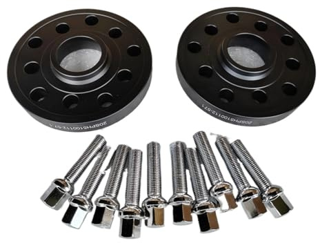 Auto Distanzscheiben mit Für A3 A4 A5 A6 Für RS6 20mm 0,8 Zoll 2 Stück 5x100 5x112 Hub Centric Spurverbreiterungen Erweiterte Lug Bolzen 14X1,5(Black)