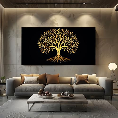 ZORYAN Moderne Wandbilder Luxuriöse Baum Bilder XXL für Wohnzimmer Deko | Fantasie Blätter Großes Leinwandbild für Schlafzimmer Ästhetik Wurzeln 80x160cm Kunstdruck auf Leinwand
