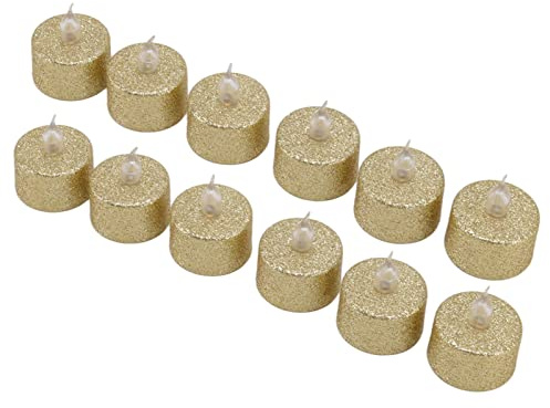 Gonetre LED-Kerzenlicht, Flammenlos, Batteriebetrieben, Dekoratives Elektronisches Teelicht, Warmweißer Kunststoff, 3,81 X 3,73 Cm, 12 Stück, für Weihnachten, Hochzeit, Party, Dekoration (Gold)