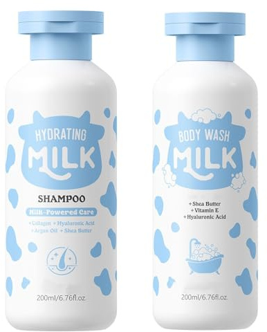Milk Body Wash and Shampoo, Hydrating Bath & Shower Gels - Nourishing Shampoo Body Wash Set, Efficiently Cleanses, Soothes Dry Skin – Shower Gel Soap for Face and Hair
