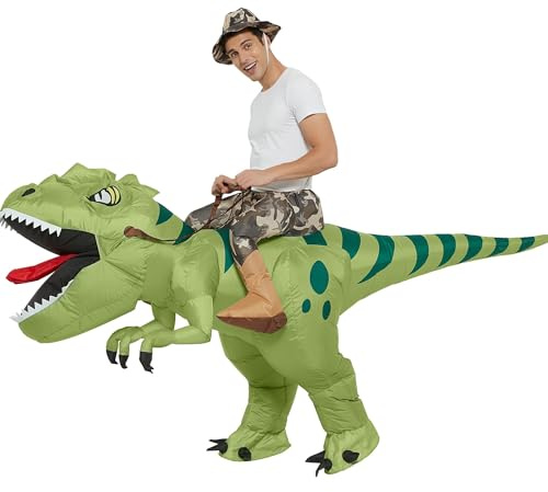 FUNFOCUS Costume gonfiabile T-Rex per adulti, travestimento da dinosauro, per Halloween, carnevale, Natale ed eventi, costume da squalo gonfiabile