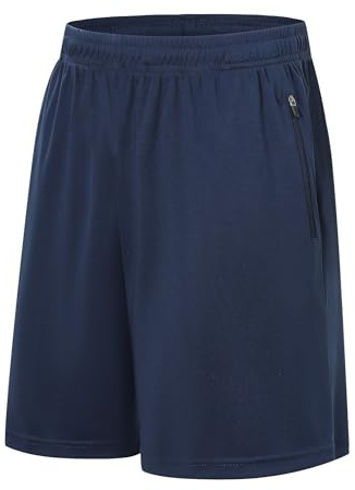 Ewbob Boys Sports Shorts Kids Running Football Gym PE Shorts Quick Dry Lightweight with Zip Pockets and Drawstring Waist for Tennis Lounge Basketball Rugby C19 Navy 9-10Y