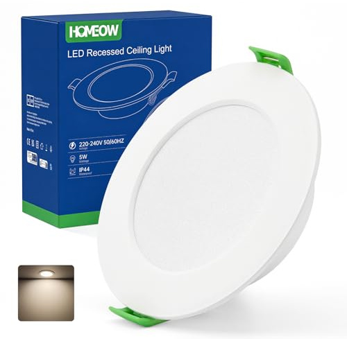 HOMEOW Focos LED Interior Techo 75mm - 90mm Corte Downlight LED Empotrable | Luz Neutro 4000K Foco Empotrado 5W 450LM 220V IP44 Ojos de Buey LED para Techo Baño Cocina Diámetro 100mm, Blanco Pack 12