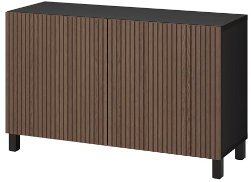 ProTuning BESTÅ Aufbewahrungskombination mit Türen, schwarz-braun Björköviken/Stubbarp/braun gebeiztes Eichenfurnier, 120x42x74cm
