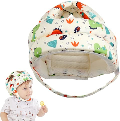 Baby-Schutzhelm, verstellbar, kollisionssicher, weich, niedlicher Baby-Kopfschutz zum Krabbeln, Gehen, Dinosaurier-Muster, Schutzhelm