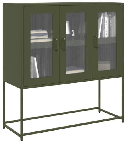 SKTQYQO Aparador verde oliva 100,5 x 39 x 107 cm de acero laminado en frío con amplio espacio de almacenamiento, asas prácticas y pies estabilizadores para cocina, comedor