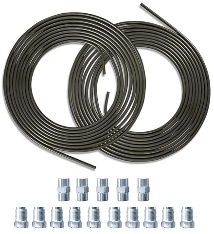 2 Stück 5m Bremsleitung Ø 4,75mm Stahl im SET + 10 Verschraubungen + 5 Verbinder M10 x 1 DIN 74 234 konform verkupfertes Stahl-Bremsrohr im Sortiment für Bördel F für Auto PKW Motorrad