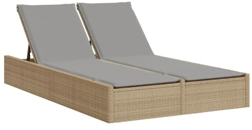 Tomostar Bain de Soleil, Chaise Longue Double Jardin Extérieur Transat pour Piscine avec Coussins Beige résine tressée