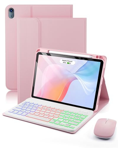pour iPad Air 11 (M4 2026/M3 2025/M2 2024) 11 Pouces/iPad Air 5ème (2022)/ Air 4ème (2020) 10.9 Pouces Coque Étui avec Bluetooth Français (AZERTY) Clavier Rétroéclairé Souris Backlight Keyboard Case
