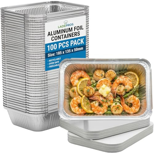 LADEPROS 100er Set Aluschalen mit Deckel 700ml - Premium Alu Grillschalen & Einwegschalen - Ideal als Auflaufform mit Deckel für Backofen, BBQ Grill, Gefrierschrank & Batch Cooking