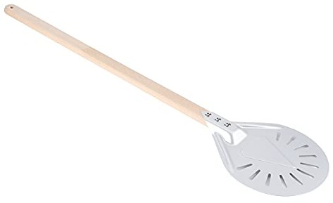 WGFOIP Spatule à Pizza Ronde Antidérapante en Alliage D'aluminium pour Fours à Pizza D'extérieur, Convient aux Amateurs de avec Manche en Bois de 60 Cm (Pelle à perforée de 7 pouces (avec