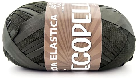 Fili & filati Fettuccia Elastica Ecopelle waoo, 300g 140mt, 95% Poliestere 5% Spandex, Larghezza 1.7cm, per Borse e Accessori Uncinetto 6-7 (ECOPELLE, Edera - 07)