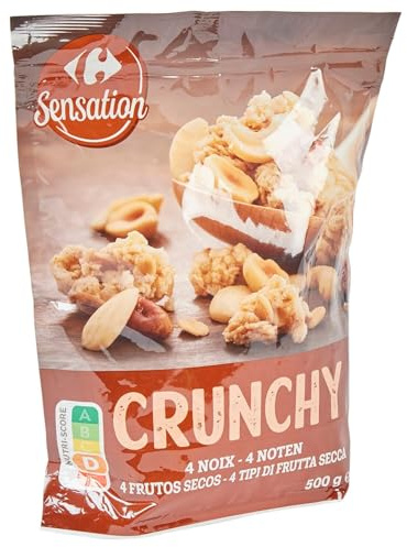 Un petit déjeuner gourmand et croustillant grâce aux 4 noix — CARREFOUR SENSATION Crunchy Muesli, Sac de 500g - Lot de 4
