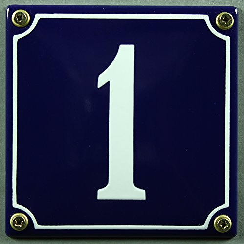 Emaille Hausnummernschild Nr. 1 blau/weiß 12x12 cm sofort lieferbar! Hausnummer Schild wetterfest und lichtecht