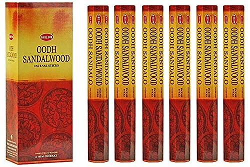 Hem Räucherstäbchen in sechseckiger Verpackung, Duft Oodh Sandelholz, 6 Packungen à 20 Stäbchen = 120 Stäbchen