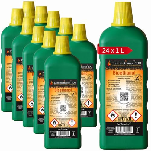 Kaminethanol Icking 24 Liter Bioethanol 100% (24 x 1L) Premium Qualität – für Ethanol Kamine, Alkohol-Brenner für In- und Outdoor - direkt vom Hersteller