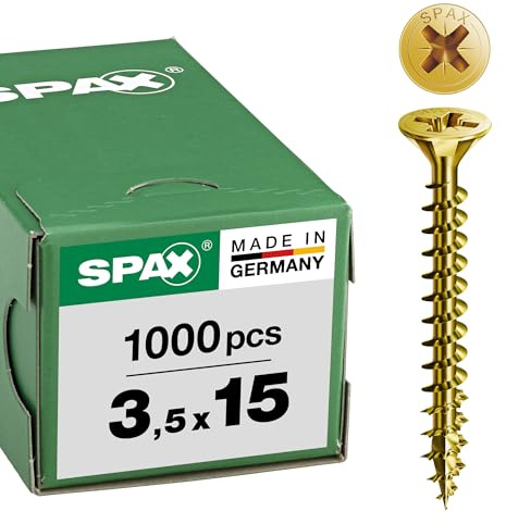SPAX Universalschraube, 3,5 x 15 mm, 1000 Stück, Kreuzschlitz Z2, Senkkopf, Vollgewinde, 4CUT, YELLOX A2L, 1081020350155