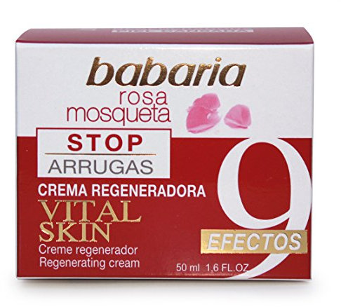 Babaria - Crema Facial Stop Arrugas Vital Skin con Rosa Mosqueta, 9 Efectos Antiarrugas, Hidratación, Elasticidad, Firmeza y más, Unisex, Vegano - 50 ml