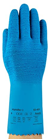 Ansell AlphaTec 62-401 Latex Guante contra productos químicos, Azul, Tamaño 8 (6 Pares)