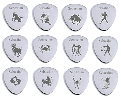 Gravur Namen Sternzeichen personalisierbar silber Gitarre Plektrum mit Geschenk Nachricht ONE Aries