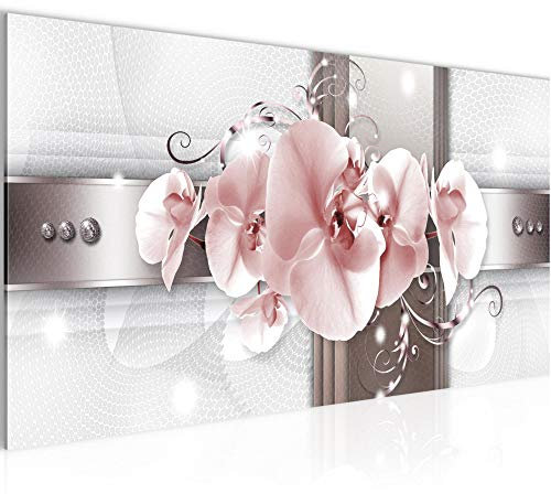 Runa Art Wandbild Blumen Orchidee 1 Teilig 100 x 40 cm Modern Bild auf Vlies Leinwand Abstrakt Wohnzimmer Grau Rosa 008312b