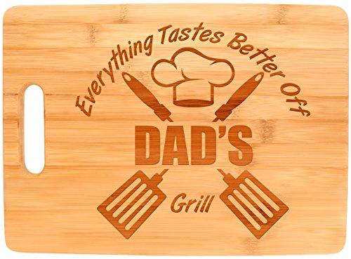 Laser Engraved Cutting Board Everything Tastes Better Off Dad's Grill Decorative Rectangle Shaped Wood Cutting Board