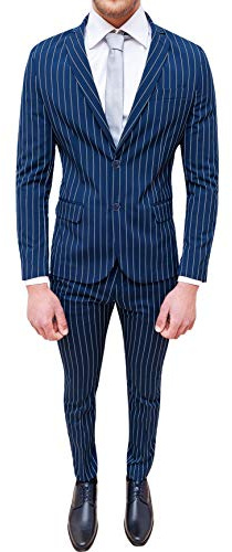 Abito Completo Uomo Sartoriale Blu a Righe Smoking Vestito Elegante Cerimonia (54)