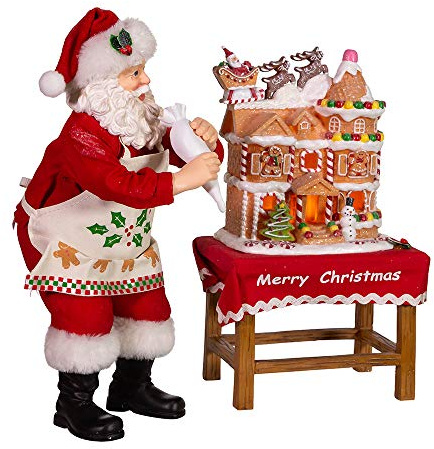 Kurt Adler 10.5-Inch Battery-Operated Fabriche Santa Decorating LED Gingerbread House Table Piece (JEL1203)