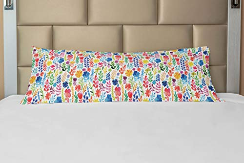 ABAKUHAUS Blumen Körper Kissenbezug mit Reißverschluss, Tulpen Rosen und Stiefmütterchen, Deko-Akzent Langer Kissenbezug, 53 x 137 cm, Mehrfarbig