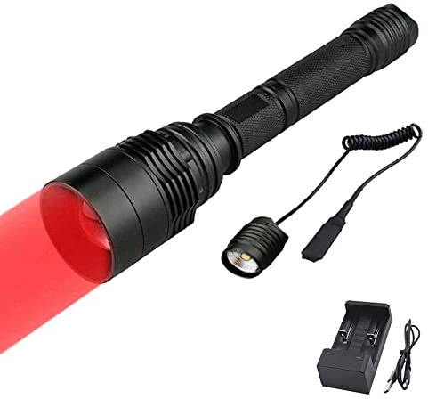 Taschenlampe Rotlicht für Jagd, WESLITE Taktische Taschenlampen Rot LED Wiederaufladbaren Jagd Taschenlampe Rote mit Druckschalter Zoomfähig für Nachtsicht Batterien Ladegerät Enthalten