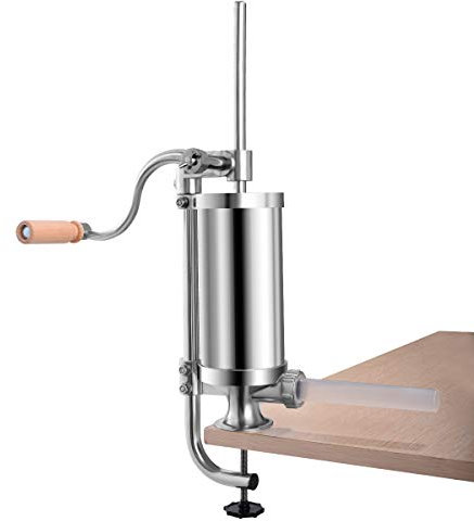 GIANTEX Poussoir à Saucisses Manuel,Machine à Saucisse en Acier Inoxydable, avec Pince de Table & 4 Tubes de Remplissage Différents, pour Maison, Restaurant (1.5 L)