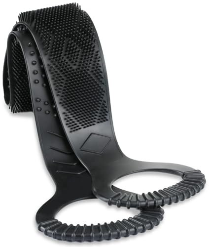 FREATECH Rückenbürste zum Duschen, 90 cm 2-seitig Dschbürste aus Silikon für Schonende Reinigung und Peeling, Badebürste zur Körpermassage und Cellulite, Hygienische & Langlebige, Schwarz