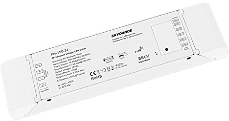 Transformador de alimentación regulable 24V 150W con botón N.O. Push Dimmer – Compatible con control remoto RF 2.4G (no incluido), para tira de LED 24V, Skydance PB-150-24