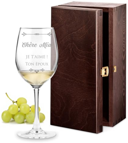 Maverton Verre à Vin en Cristal, Verrerie gravée 350 ml, Verre Personnalisé | Vin Rouge et Blanc, Cadeau d’anniversaire pour chaque Femme, Cadeau Personnalisé Femme, Amour