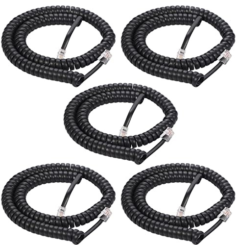 Seefeful Telephone Handset Cord, 8Ft Uncoiled / 1.4Ft Coiled Landline Phone Handset Cable 4P4C Telephone Accessory Black (5 Pack)