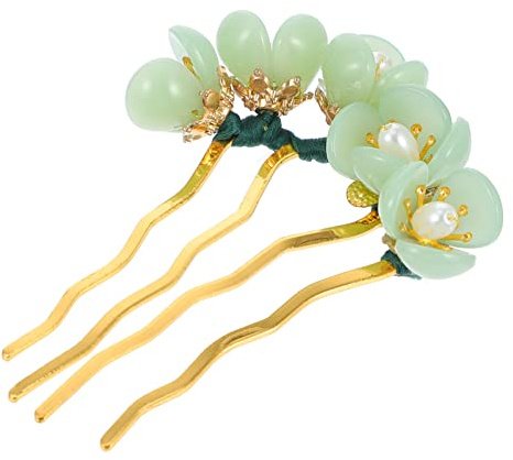 SOLUSTRE Jade Retro Haarnadel Mit Lotusblume 3.15X2.48 Zoll Eleganter Haarschmuck Für Asiatisches Haarstyling Und Geschenk Haarklammer Aus Legierung Mit Doppelgold-Plattierung