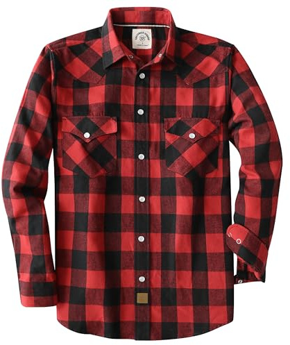 Dubinik® 6 oz Flanellhemden Herren Langarm Druckknöpfe Langarm Baumwolle | Freizeithemden Regular Fit Westliche Karierte, Transpirierende Baumwolle, Zwei Brusttaschen, Klassischer Westernstil